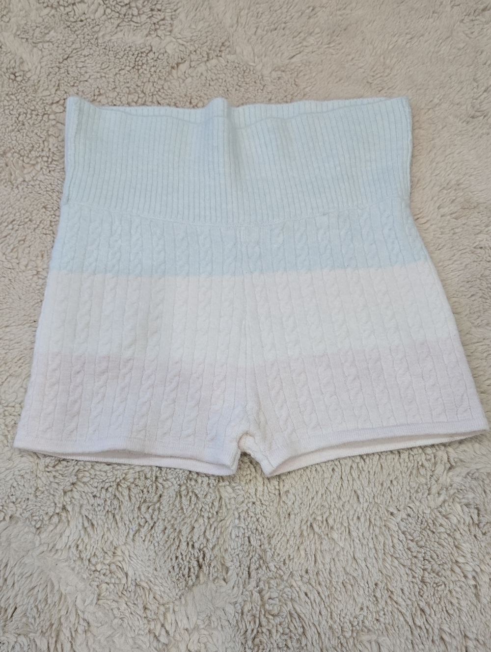 Urban Outfitters High-Waist Cable Knit Shorts in Light Blue and White